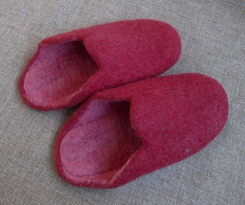 【乐拍子】尼泊尔 羊毛毡 手工鞋 室内鞋 室内拖（红_23cm） - 室内拖鞋 - 羊毛 红色