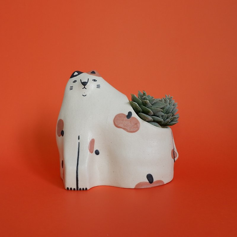 Ceramic Pot - Small Calico Cat - 植栽/盆栽 - 陶 白色