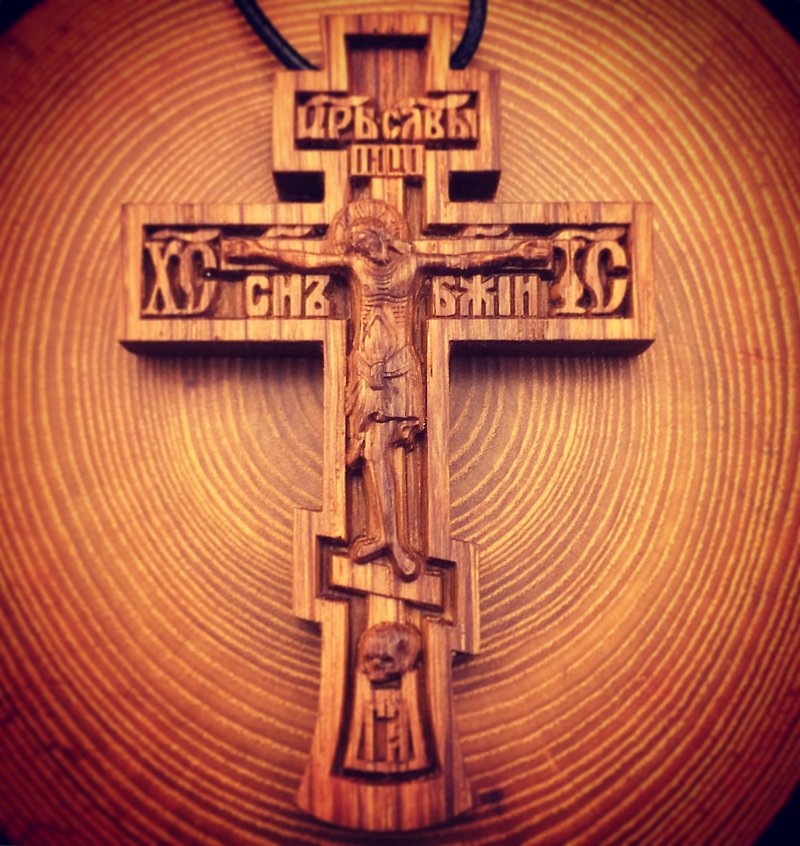 约翰威克的灵感十字东正教十字架十字架礼物 - 项链 - 木头 咖啡色