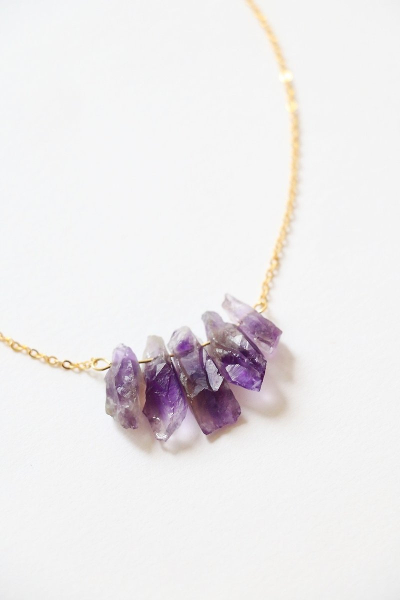 天然紫水晶 原石颈链项链 紫水晶项链 镀金轻珠宝颈链  - 项链 - 宝石 紫色