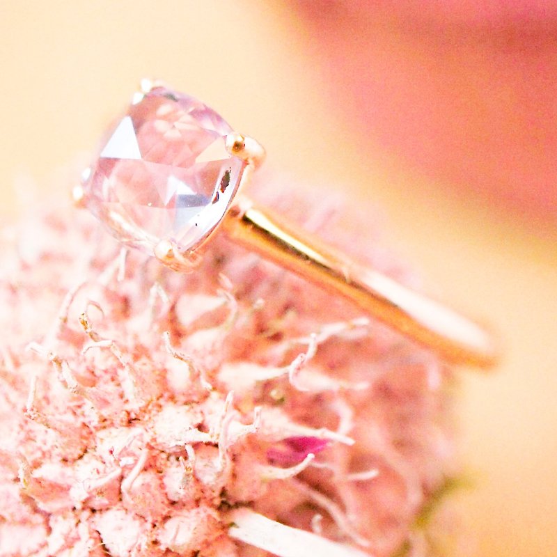 6mm 枕形 玫瑰刻 紫晶 纯银电18K玫瑰金 戒指 指环 - 戒指 - 宝石 紫色