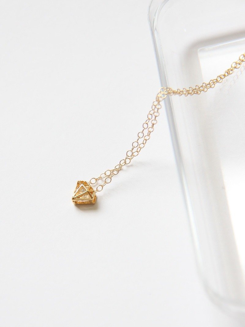 钻+钻 项链 (金) / Diamond shape charm with cubic Zirconia pd - 项链 - 宝石 金色