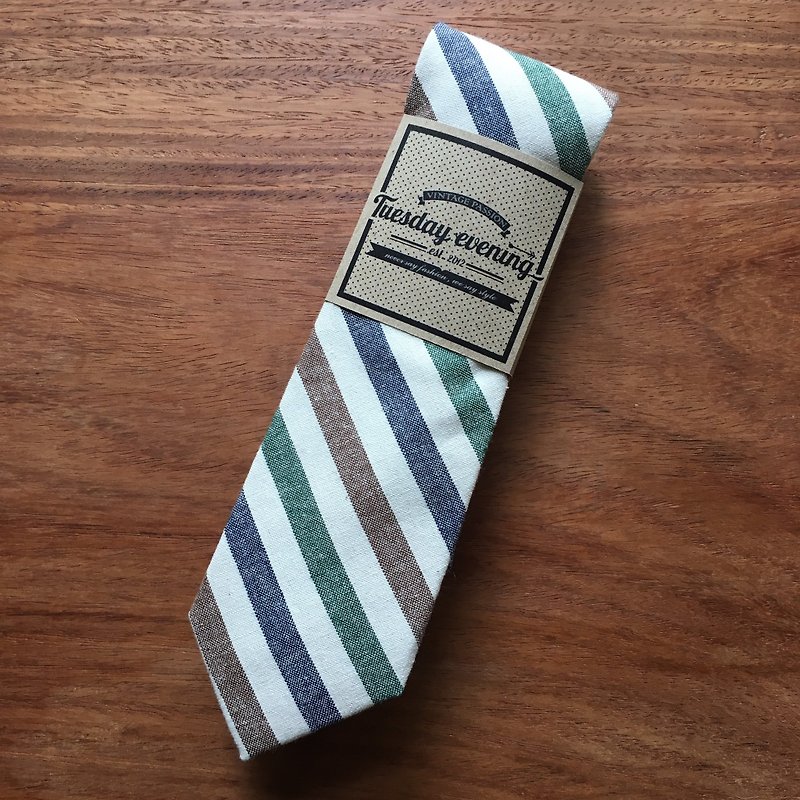 Neck tie Red Blue Green Stripe - 领带/领带夹 - 棉．麻 多色