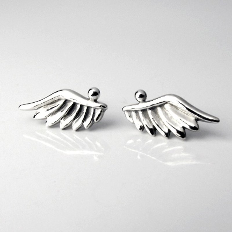 梦想之翼 | 轻庞克风翅膀造型925纯银手工耳环 - 耳环/耳夹 - 纯银 银色