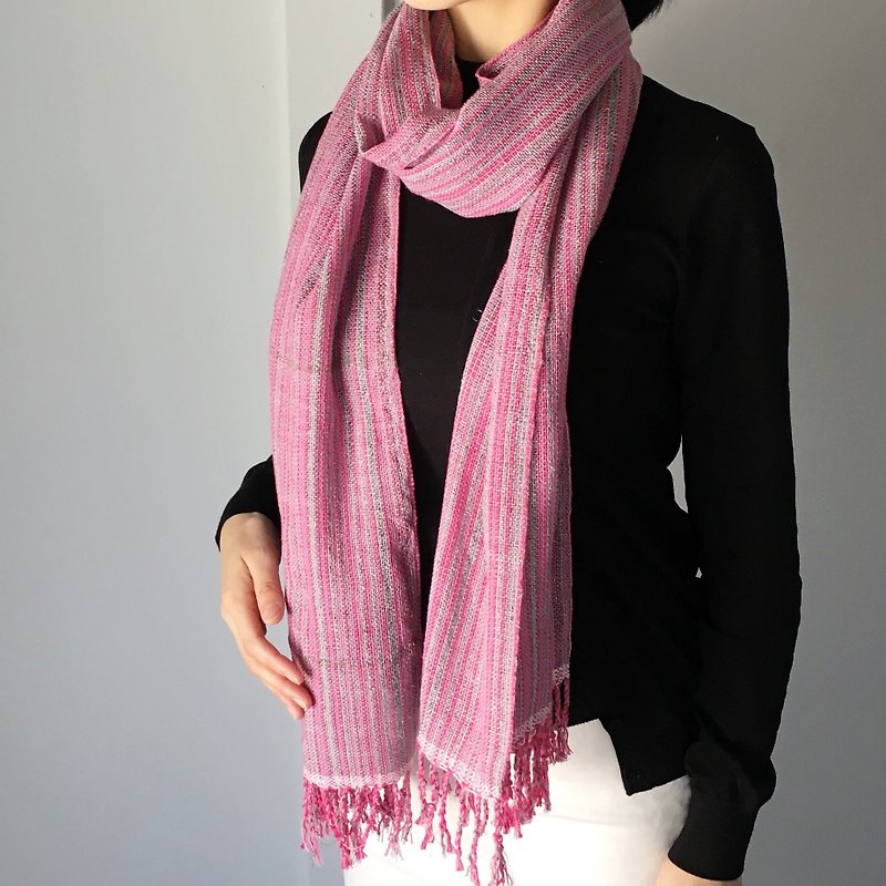 Unisex Scarf - Pink and Silver - All season available -  - 丝巾 - 棉．麻 粉红色