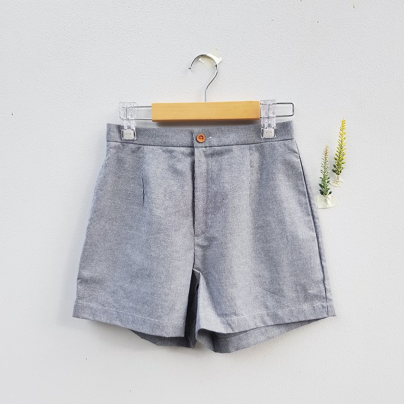 Basic shorts : Stripe - 女装长裤 - 棉．麻 黑色