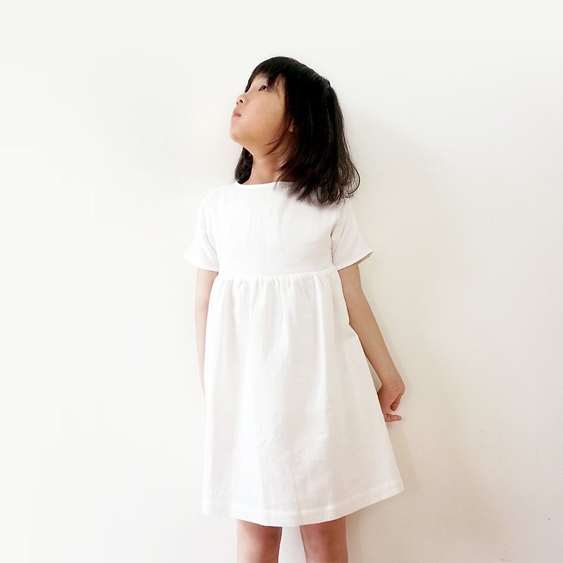 有机棉纱织女童连身裙-白 - 童装礼服/连衣裙 - 棉．麻 白色