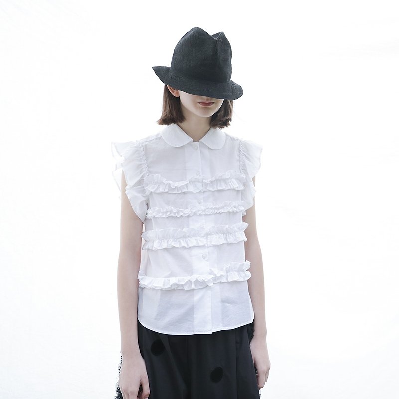 白色花边翼袖衬衫 - imakokoni - 女装衬衫 - 棉．麻 白色
