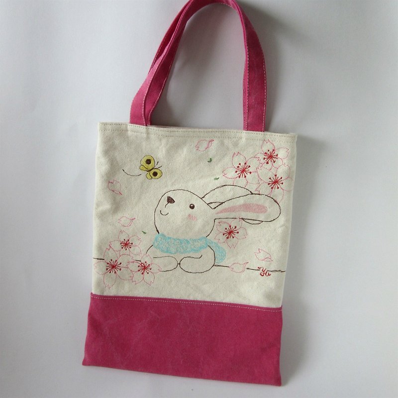 A4扁包款─女孩款((售出)、小兔款 - 手提包/手提袋 - 棉．麻 橘色