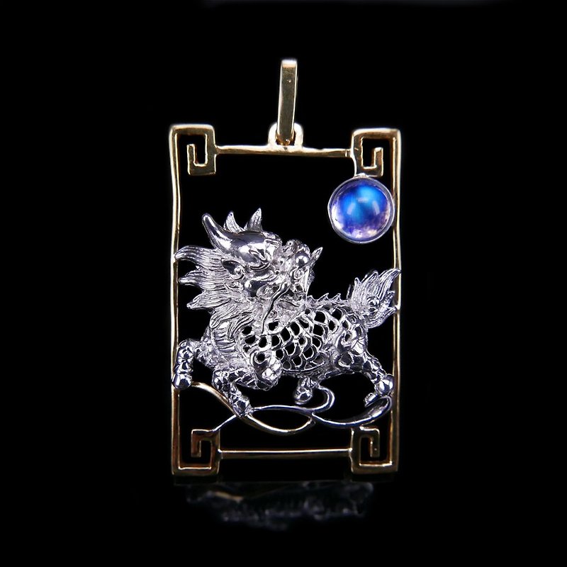 麒麟望月 Antica设计款_纯银 天然宝石 - 项链 - 宝石 蓝色