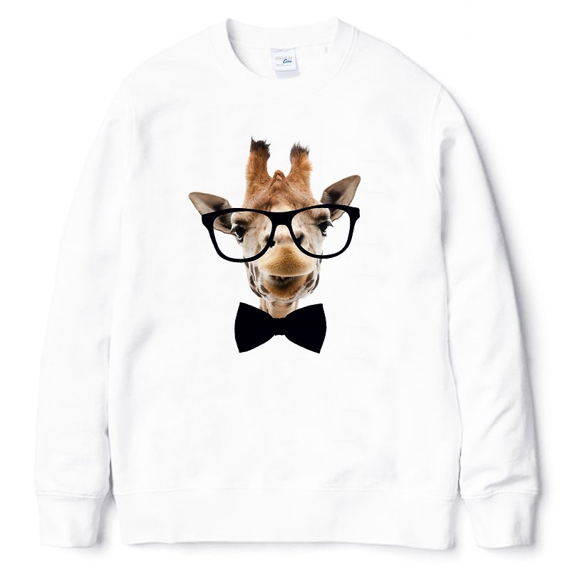 Giraffe-Bow Tie大学T 刷毛 白色 长颈鹿 领带 眼镜 胡须 动物 文青 艺术 设计 时髦 文字 时尚 - 男装上衣/T 恤 - 棉．麻 白色
