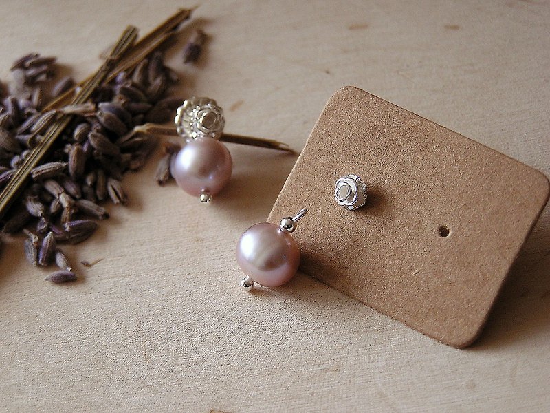 春日樱花系列 925纯银 粉紫色淡水珍珠 耳环 - 耳环/耳夹 - 纯银 粉红色