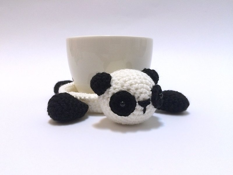 Aprilnana_上班族疗愈小物 熊猫编织杯垫 熊猫小物盘 - 杯垫 - 其他材质 白色