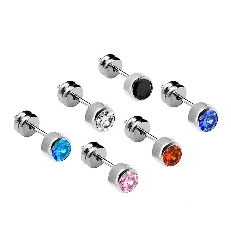 【单支】极简晶钻 纯钛耳针 五色可选赠钛贴两入 - 耳环/耳夹 - 宝石 多色