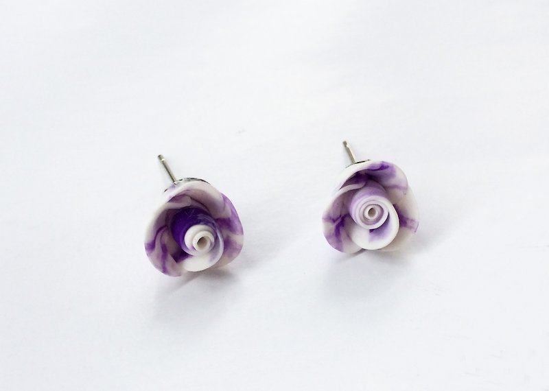 紫色玫瑰花渲染耳环 全手工耳环/耳夹 - 耳环/耳夹 - 纸 紫色