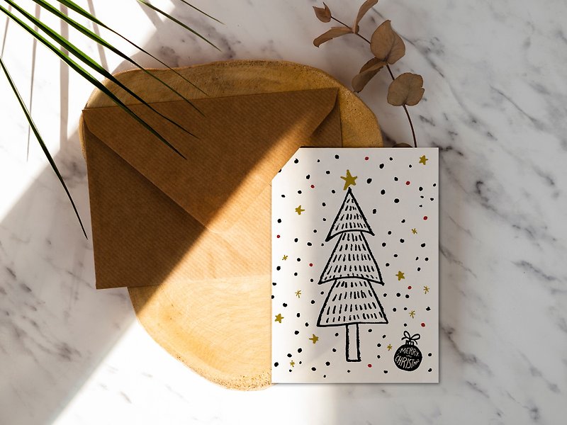 手绘圣诞树  星【CM17080】-洛可可草莓手创  圣诞卡明信片含信封 - 卡片/明信片 - 纸 
