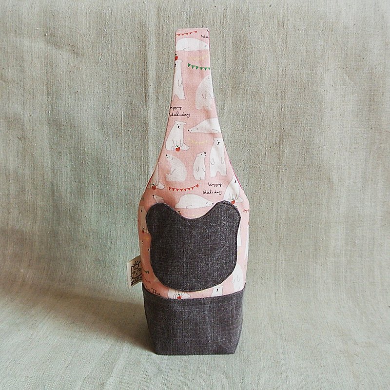 北极熊-粉红水壶袋/保温杯袋/伞袋 - 随行杯提袋/水壶袋 - 棉．麻 粉红色