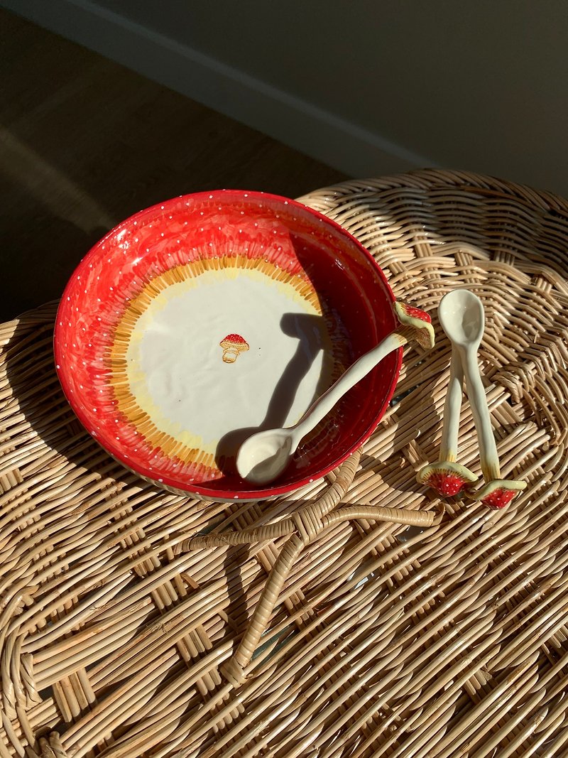 陶瓷蘑菇盘 - 花瓶/陶器 - 陶 红色