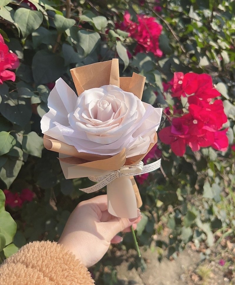 单只玫瑰花 【唯一的爱】| 情人节系列 | 干燥花 | 永生 -预购中 - 干燥花/捧花 - 植物．花 白色