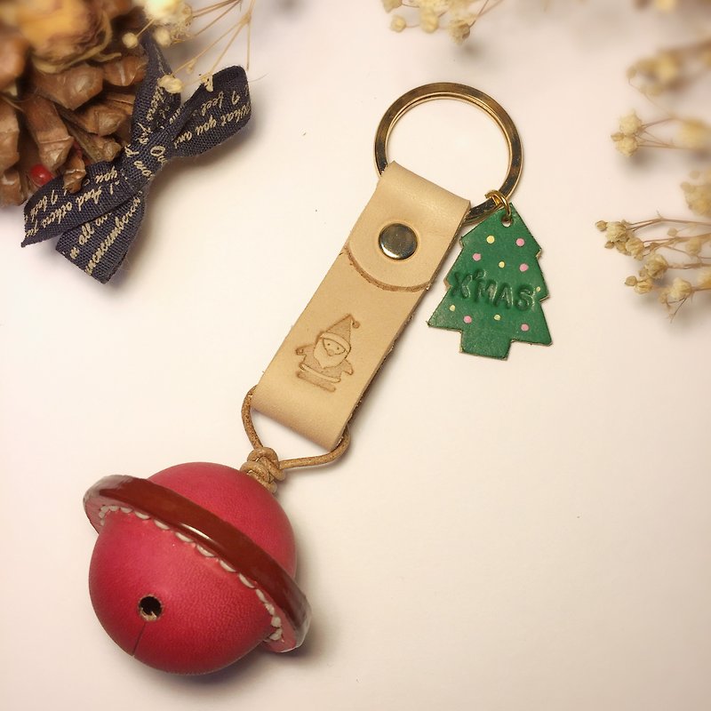 圣诞限定皮革铃铛钥匙圈/圣诞礼物/交换礼物 /皮革铃铛 - 钥匙链/钥匙包 - 真皮 红色