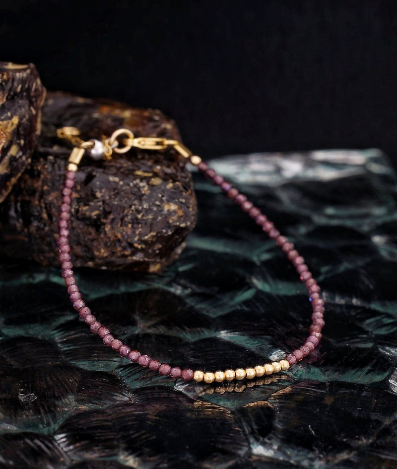 记忆合金水晶手链系列 紫石榴石 14K包金 GF 手链 - 手链/手环 - 宝石 紫色