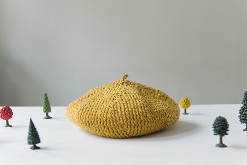 头顶上的小馒头 冬日经典贝蕾帽 - 芥末黄色 - 帽子 - 聚酯纤维 黄色