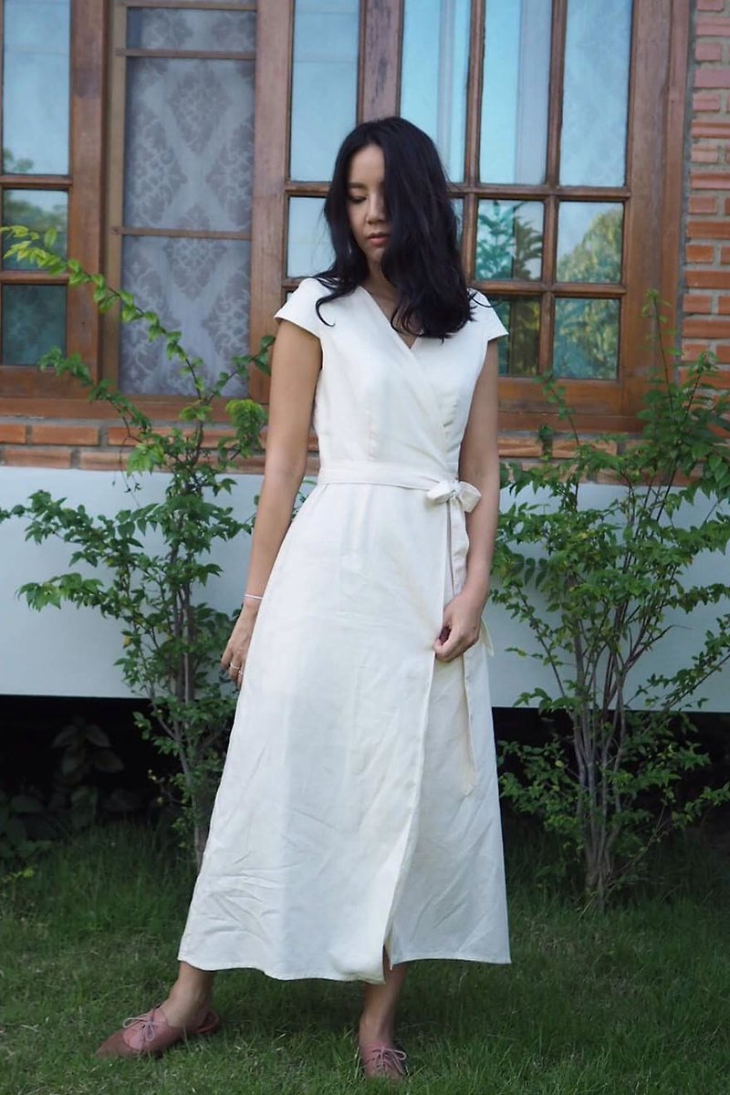 Isabella Linen Dress | Wrap dress | Summer Dress | Long Dress - 洋装/连衣裙 - 亚麻 白色