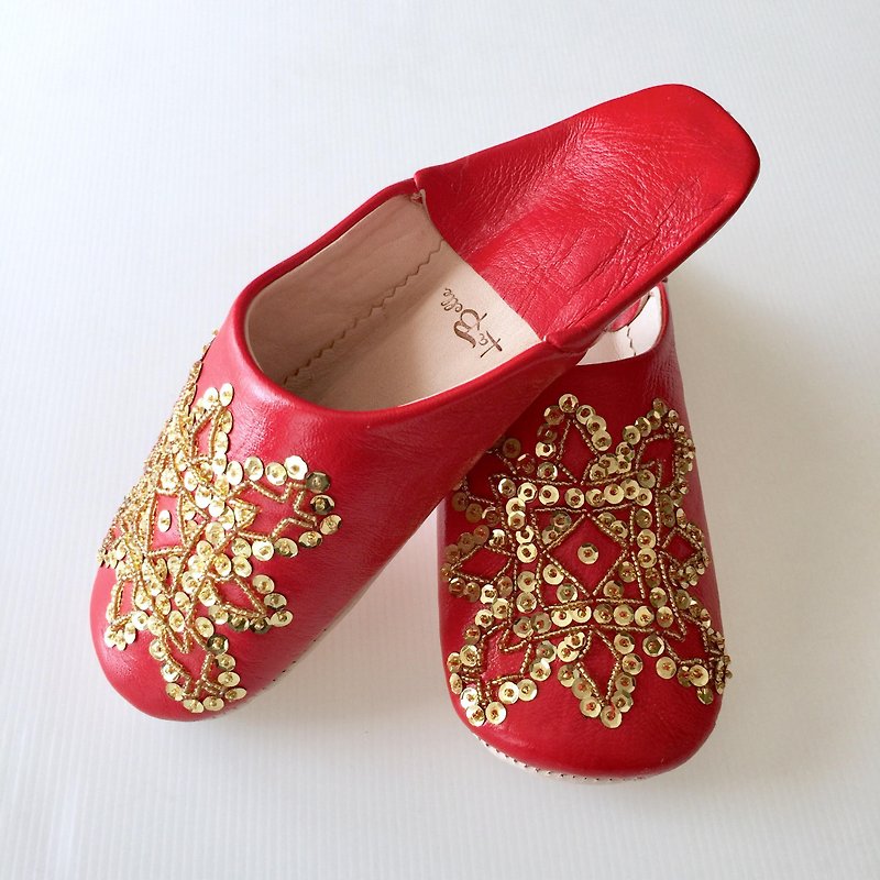 Babouche Slipper/拖鞋/ 再販　綺麗な刺繍のバブーシュ　マダム　レッド/Slipper - 其他 - 真皮 红色