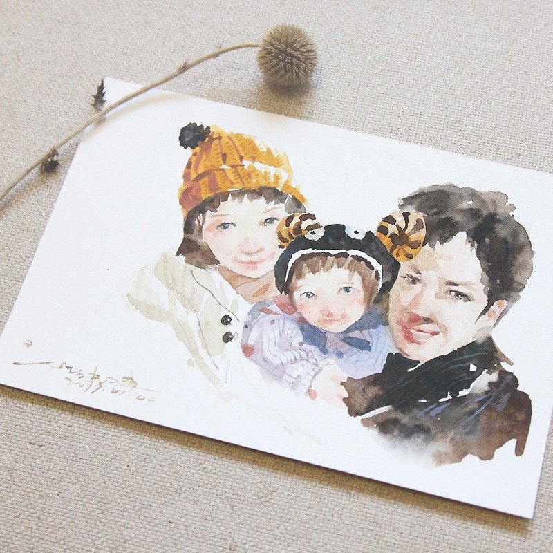 英式水彩  手绘定制画【Family】 - 订制画像 - 纸 咖啡色