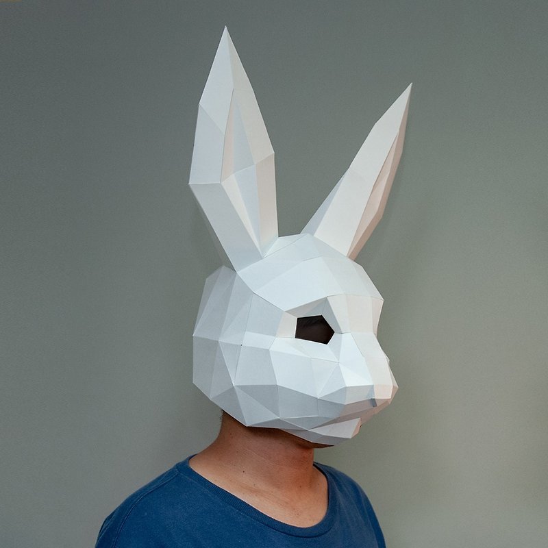 DIY手作3D纸模型摆饰 面具系列 - 兔子面具 (大人款)(4色可选) - 玩偶/公仔 - 纸 白色
