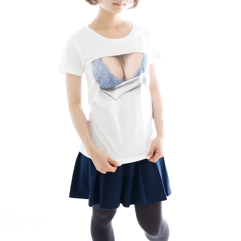 Mousou Mapping T-shirt/ Blue bra - 女装 T 恤 - 棉．麻 蓝色