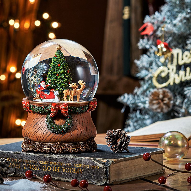 圣诞老公公坐雪橇 圣诞礼物 交换礼物 圣诞水晶球音乐盒 居家摆饰 - 摆饰 - 玻璃 