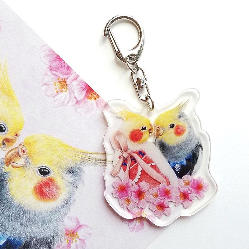 钥匙圈- 樱花上的鹦鹉 - 钥匙链/钥匙包 - 塑料 多色