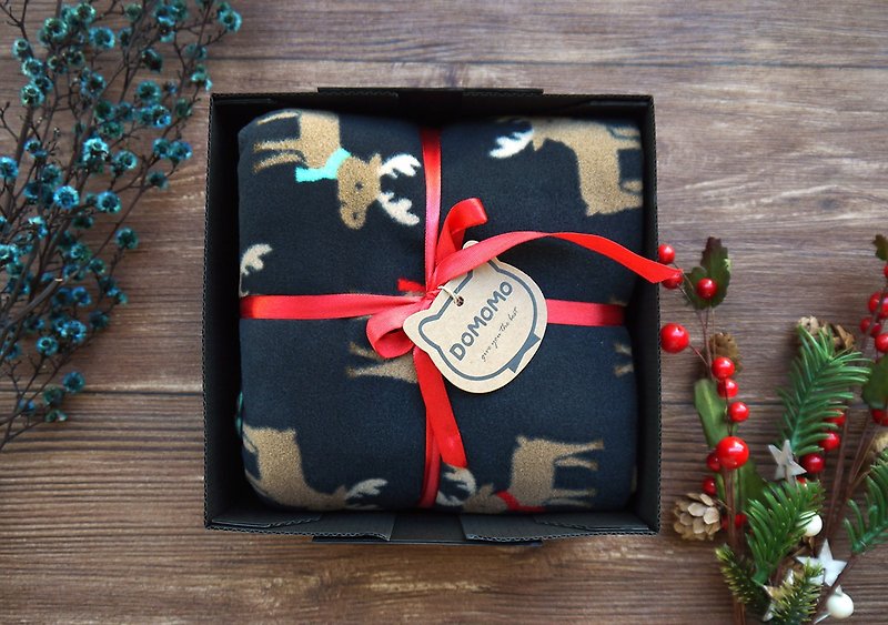 DOMOMO圣诞麋鹿 宝宝空调毯 携带毯 宠物毯 - 满月礼盒 - 聚酯纤维 蓝色