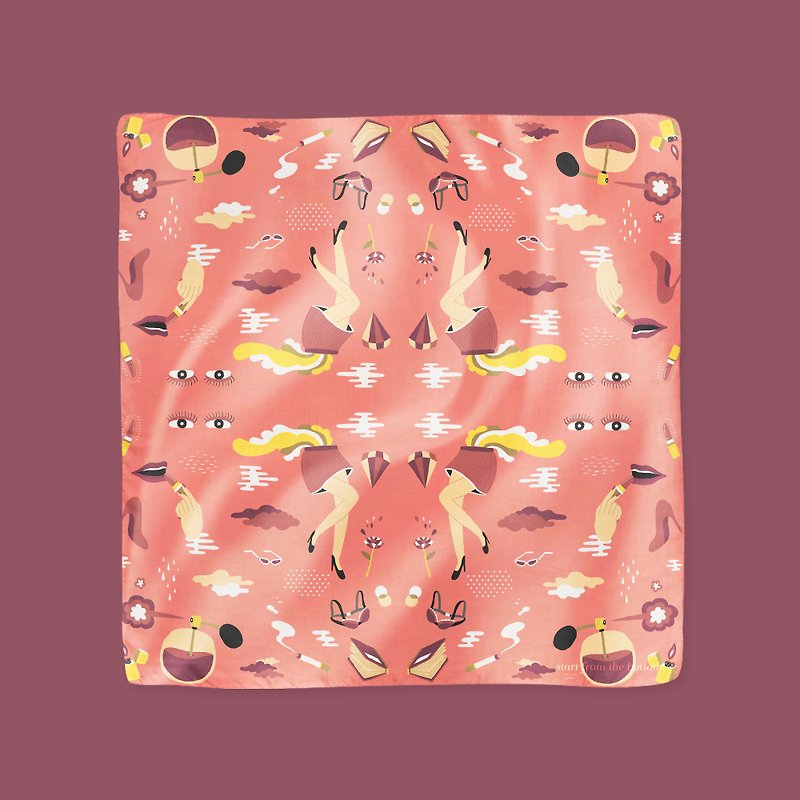 Illustrated Scarf - Sexy Nerd - 丝巾 - 聚酯纤维 粉红色