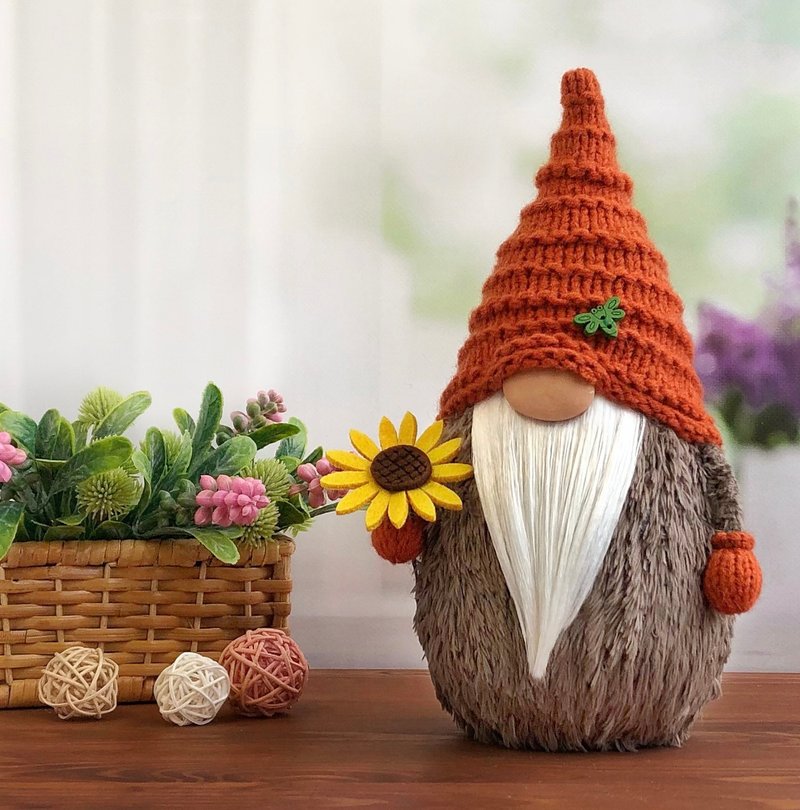 生日禮物, Summer gnome home decor, Stuffed wool doll - 玩偶/公仔 - 羊毛 橘色