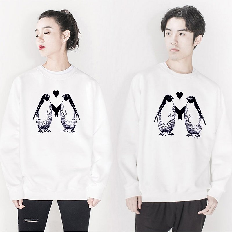 Penguin Love 男女 大学T 刷毛 中性版 白色 企鹅 爱 动物 环保 - 男装上衣/T 恤 - 棉．麻 灰色