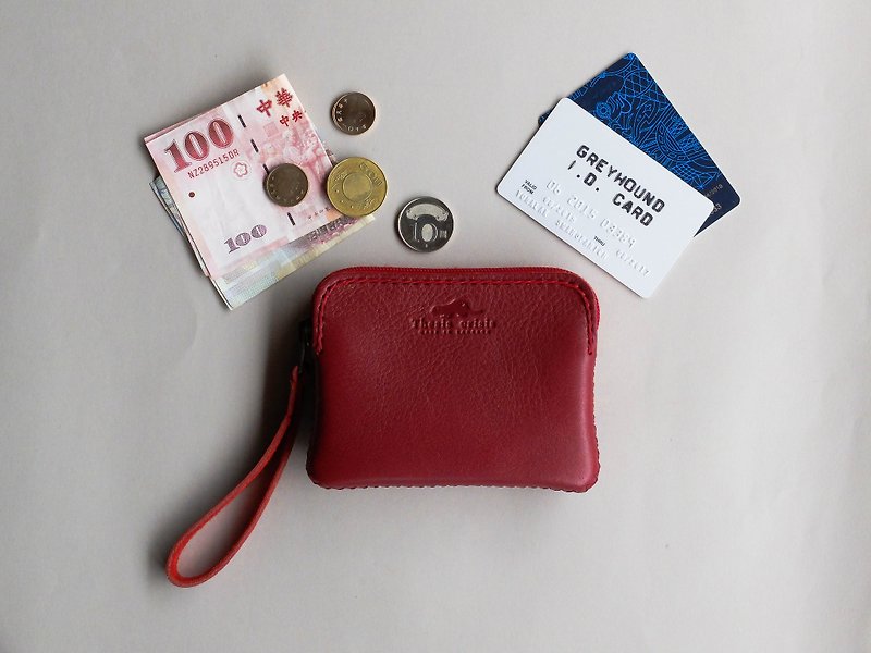 SMALL LEATHER MINIMAL CION BAG 'TRIPLET MINI'- RED - 零钱包 - 真皮 红色