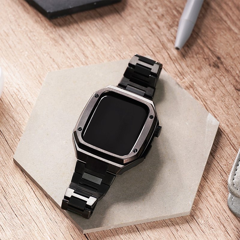 Apple watch - 细致打磨不锈钢保护壳x表带套组 - 黑壳 - 表带 - 不锈钢 黑色