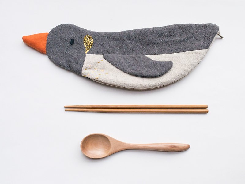 Penguin travel cutlery pouch case - Ash - 筷子/筷架 - 棉．麻 多色