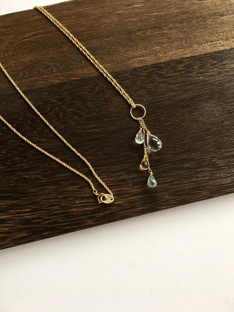 Rain drop Necklace  Aquamarine, Crystal, Beryl - 项链 - 半宝石 透明