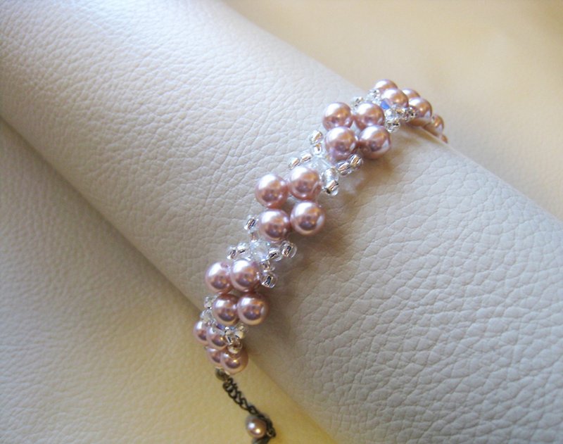 Silky Pearl & Swarovski Crystal Bracelets / SMA : Pink Bridal* - 手链/手环 - 水晶 粉红色