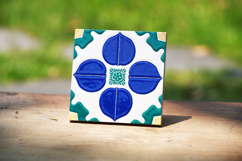 台湾花砖---蓝宝安康(杯垫、壁画、磁砖) - 杯垫 - 瓷 蓝色