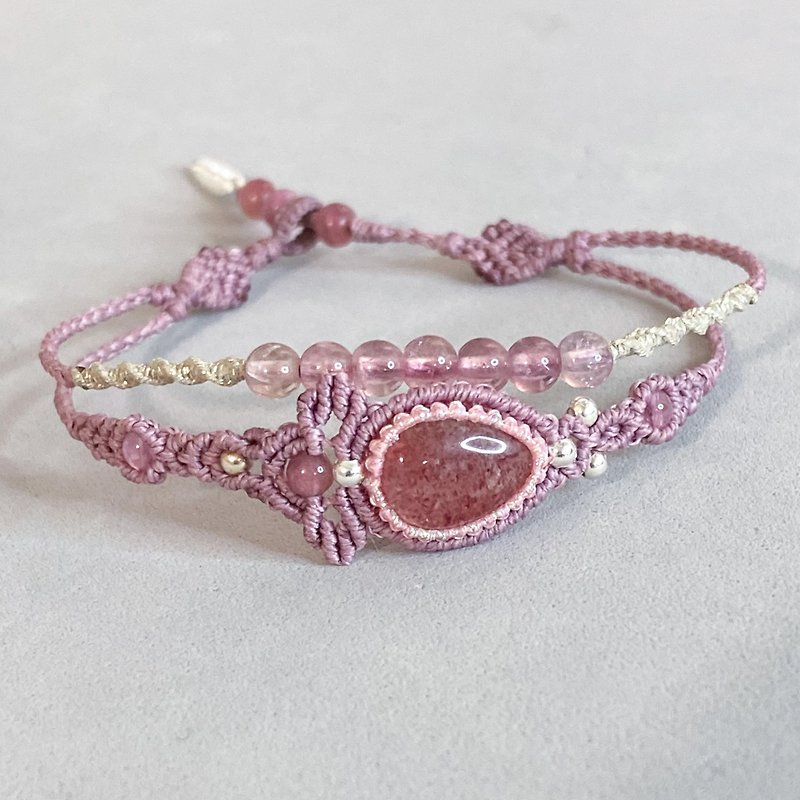|回環| 草莓正盛 草莓晶 碧璽 手工編織 臘線 手鏈 - 手链/手环 - 宝石 粉红色