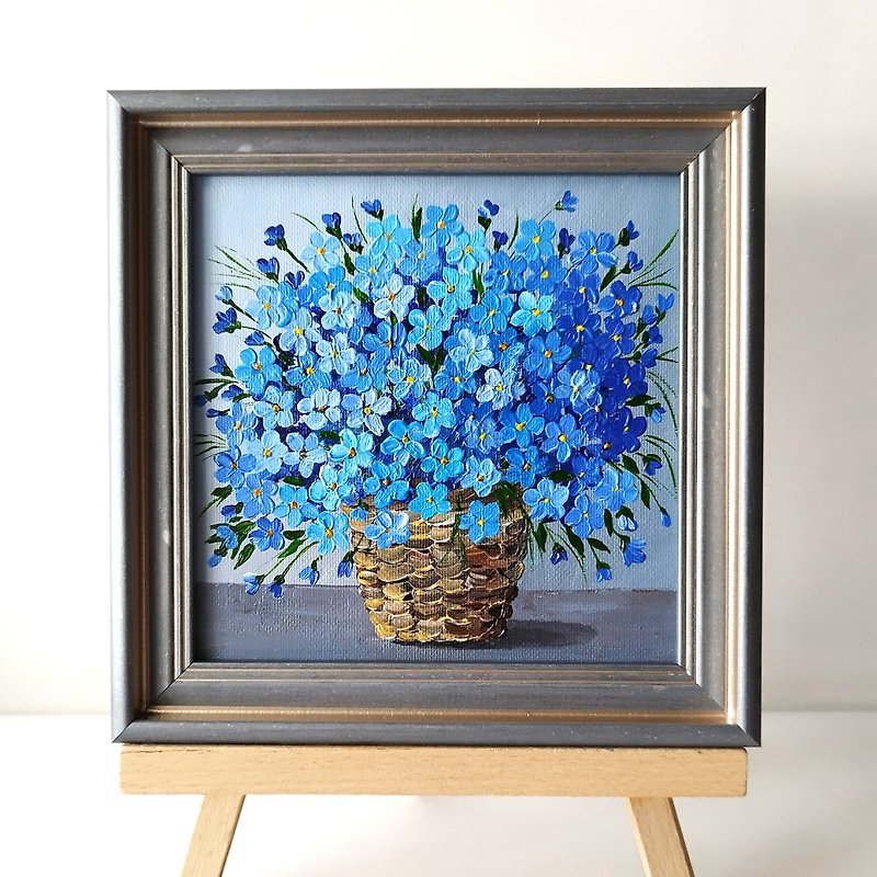 勿忘我压克力画。蓝色花朵艺术厚涂墙装饰花束 - 墙贴/壁贴 - 压克力 蓝色