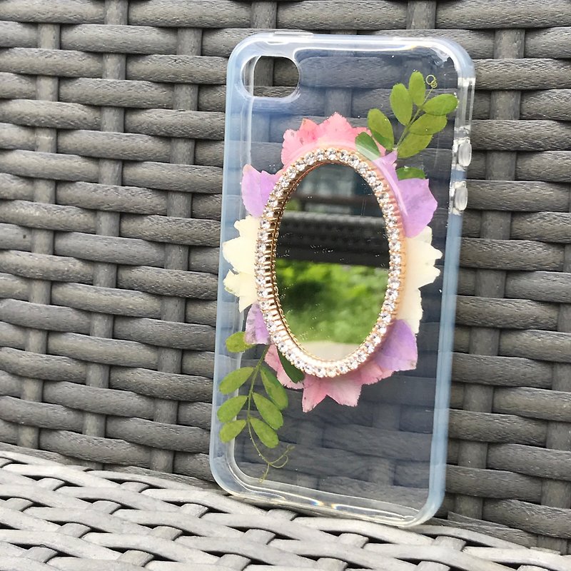 iPhone SE / 5S / 5 手机壳 手机壳 Handmade Dry Pressed Flowers Case 押花 干燥花 镜 白 粉红压花 028 - 手机壳/手机套 - 植物．花 粉红色