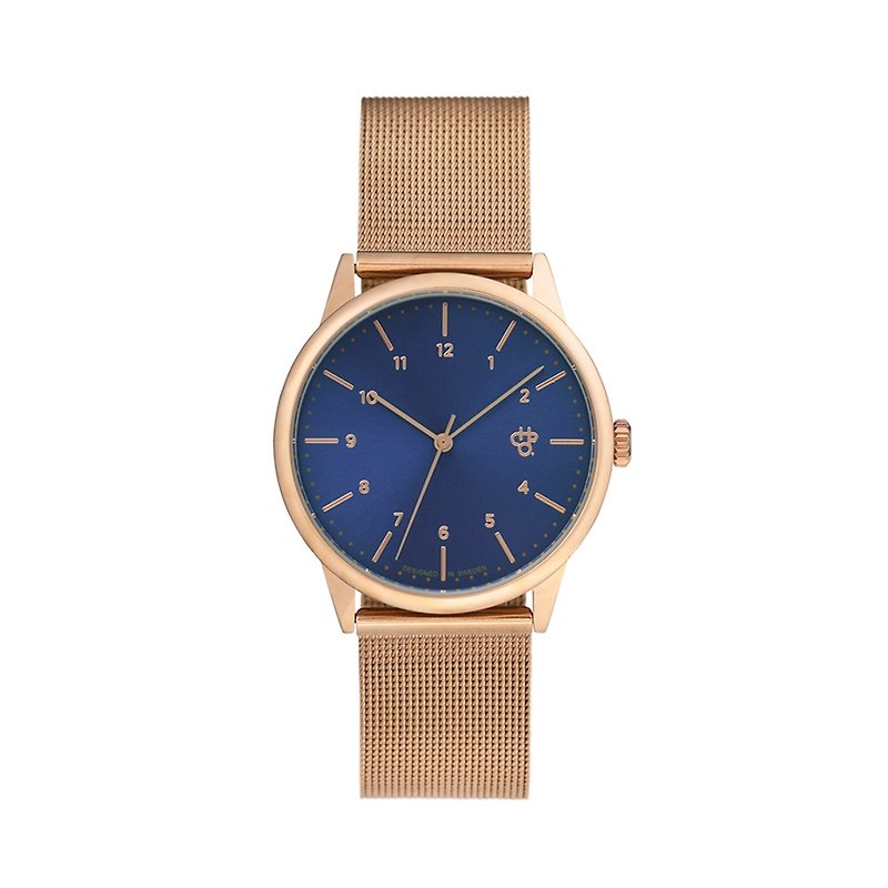 瑞典品牌 - Rawiya系列 玫瑰金蓝表盘 - 玫瑰金米兰带可调式 手表 - 女表 - 不锈钢 粉红色