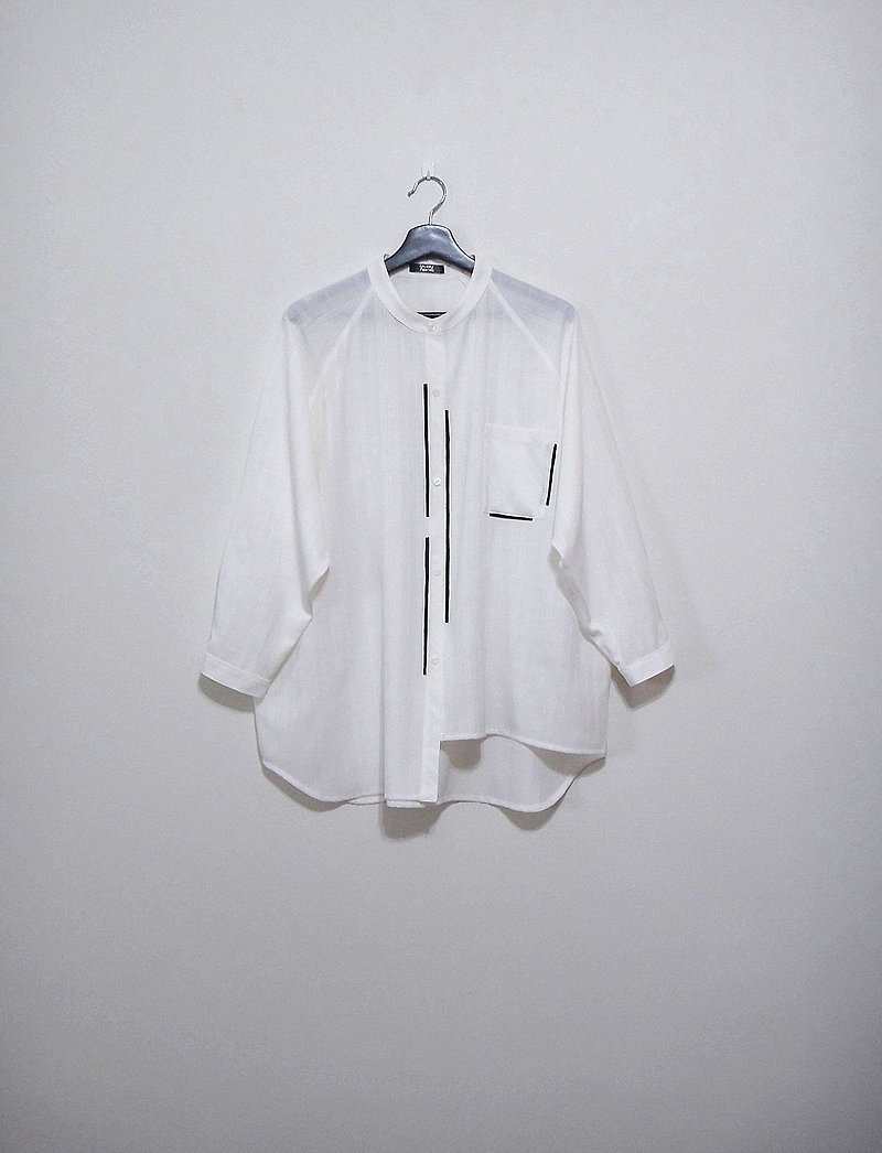 破折号 白 衬衫 - 女装衬衫 - 棉．麻 白色