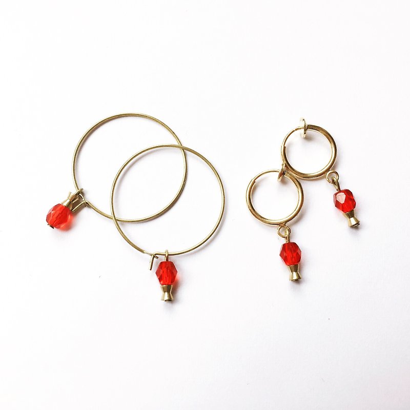 玛格丽特红香槟 针/夹式耳环 - 耳环/耳夹 - 其他金属 红色