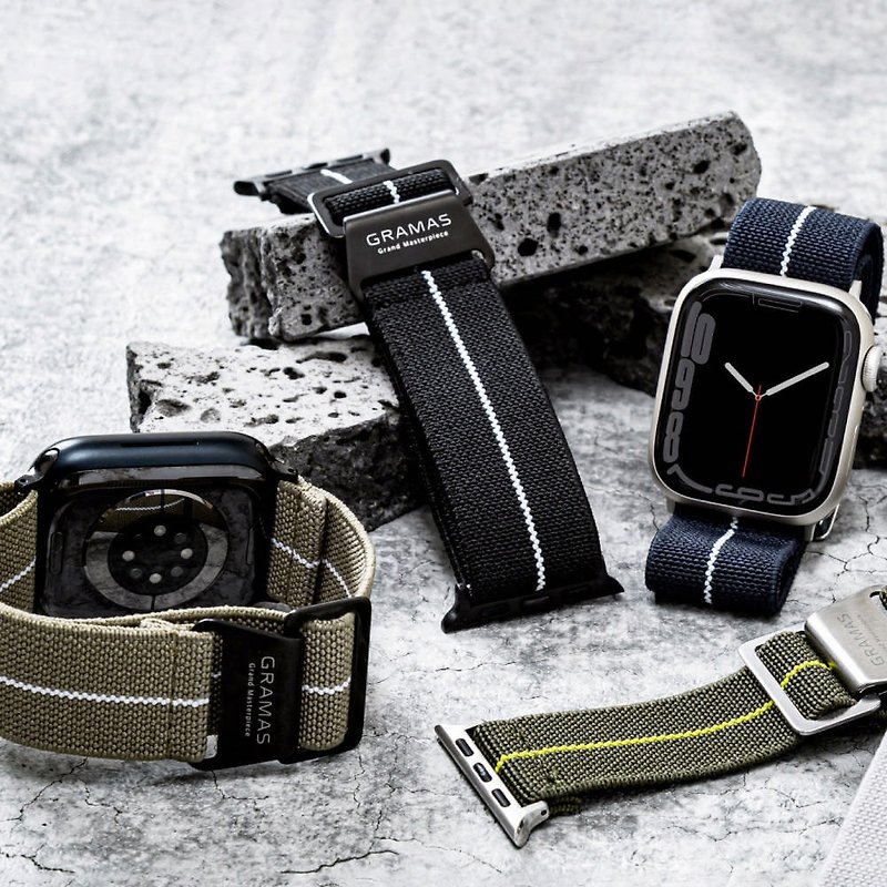 Apple Watch 42/44/45/49mm 法国海军帆布表带 - 表带 - 棉．麻 黑色